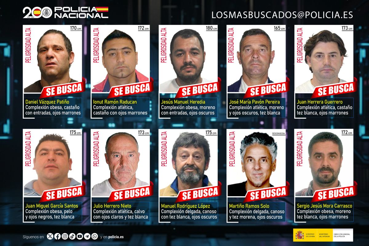 La Policía Nacional pide colaboración ciudadana para detener a los diez fugitivos más buscados en España